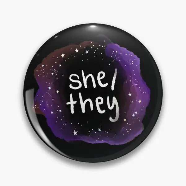 She They Galaxy Pronouns  Soft Button Pin Collar Women Cute Lapel Pin Clothes Lover Decor Hat Metal Badge Brooch Fashion Jewelry