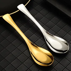 1pcs 304 Stainless Steel Flat-bottomed Spoon for Home Soup Chinese Western Food Adult Spoon Round-bottomed Palace Spoon