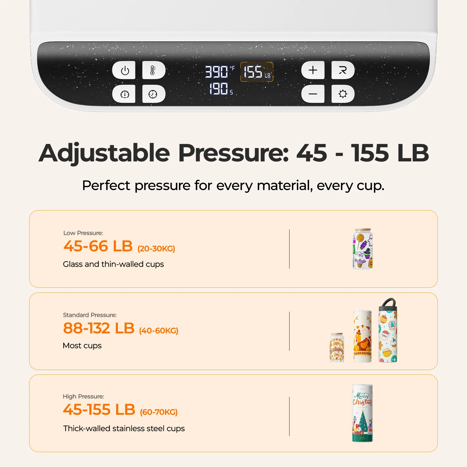 HTVRONT A200 Auto Tumbler Heat Press，11oz to 40oz Full Wrap for Perfect Transfers，Adjustable Pressure 45-155 LB