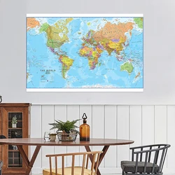 Póster del mapa del mundo en inglés para colgar en la pared, arte de globo, lienzo no tejido, pintura, suministros escolares, decoración, 150x100cm