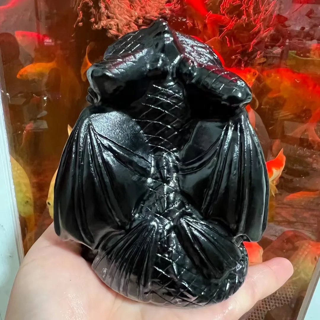 1PCS  Big Natural Obsidian Stone Craft Statues Toothless Animal Sculpture Healing Crystal Home Furnishing Gift Reiki Ornaments