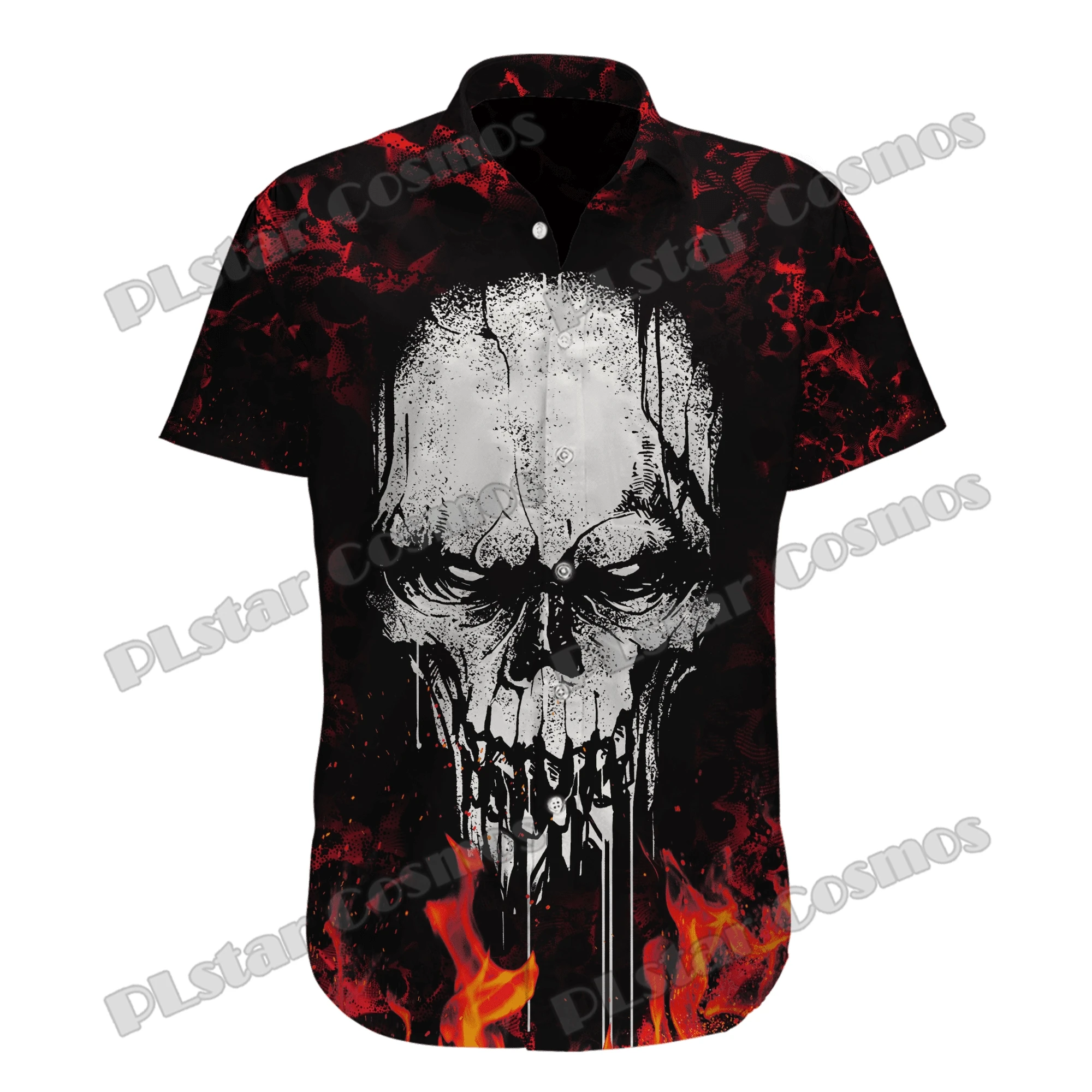 Reaper Scythe Fire Skull 3D Printed Fashion Men's Hawaiian Shirt Unisex Summer Casual Short Sleeve Button Down Shirts CY-35