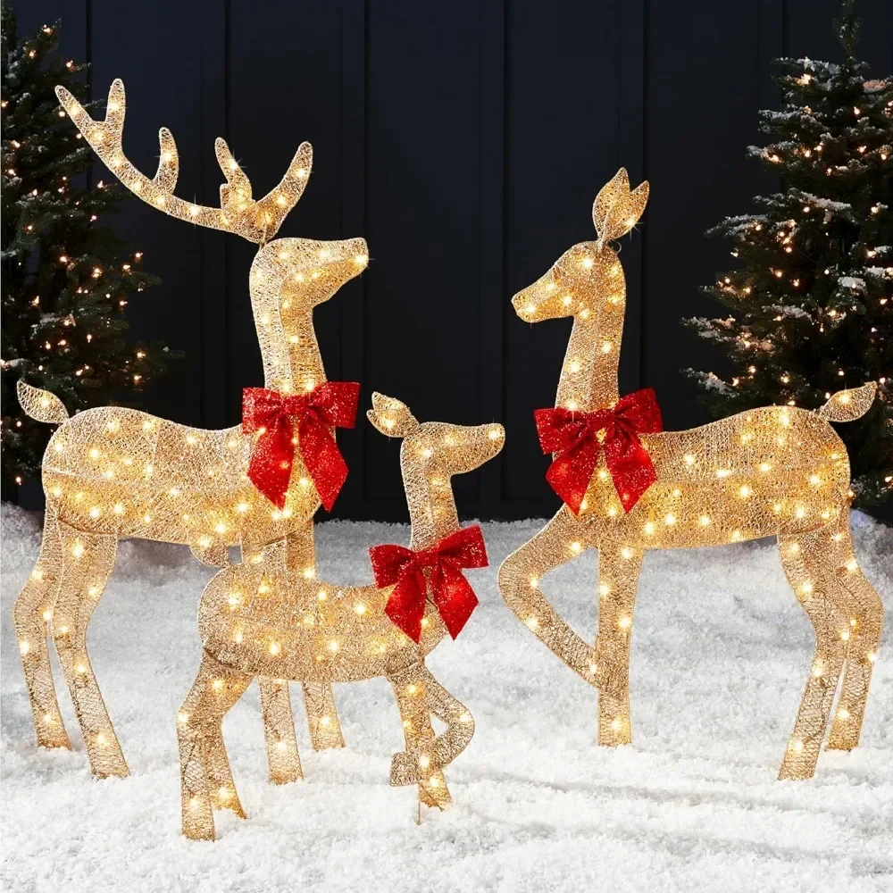 

4ft 3-Piece 2D Lighted Christmas Deer Family Set, Large Outdoor Yard Reindeer Holiday Decoration with 175 LED Lights