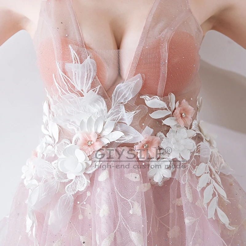 GIYSILE فستان شبكي عميق على شكل حرف V منخفض القطع شفاف من خلال الدانتيل والتطريز مثير منفوش فستان سهرة ملابس ملهى ليلي ملابس المسرح فساتين الحفلات