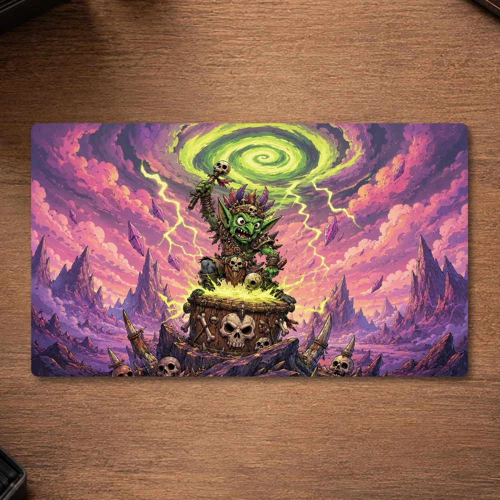 TCG Playmat Wild Fantasy Goblin Shaman Magic Vortex Lightning Storm Skull Totem Jagged Mountain Scenery Non‑Slip Large Desk Mat