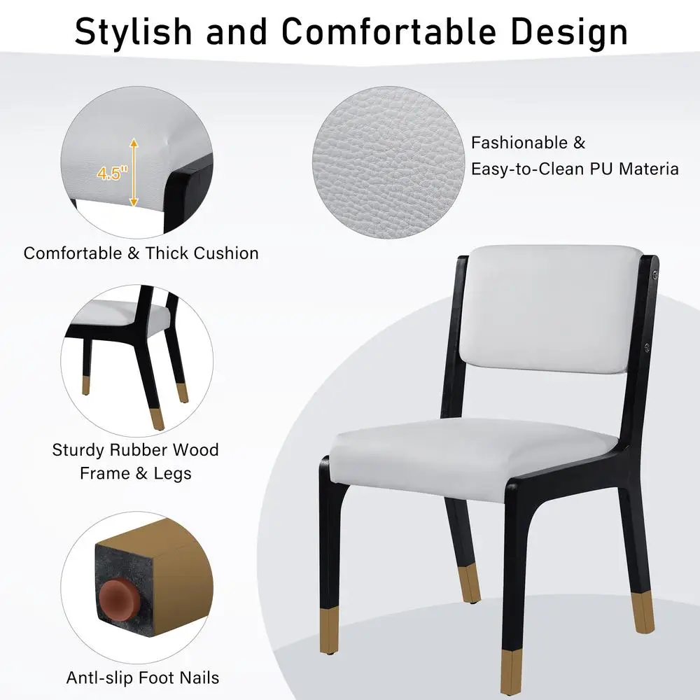 مجموعة كراسي تناول الطعام الخشبية الحديثة للمزرعة مكونة من 2 مقعد مبطن لتنجيد البولي يوريثان وأرجل خشبية مطاطية باللون الأسود لمطبخ غرفة الطعام #5