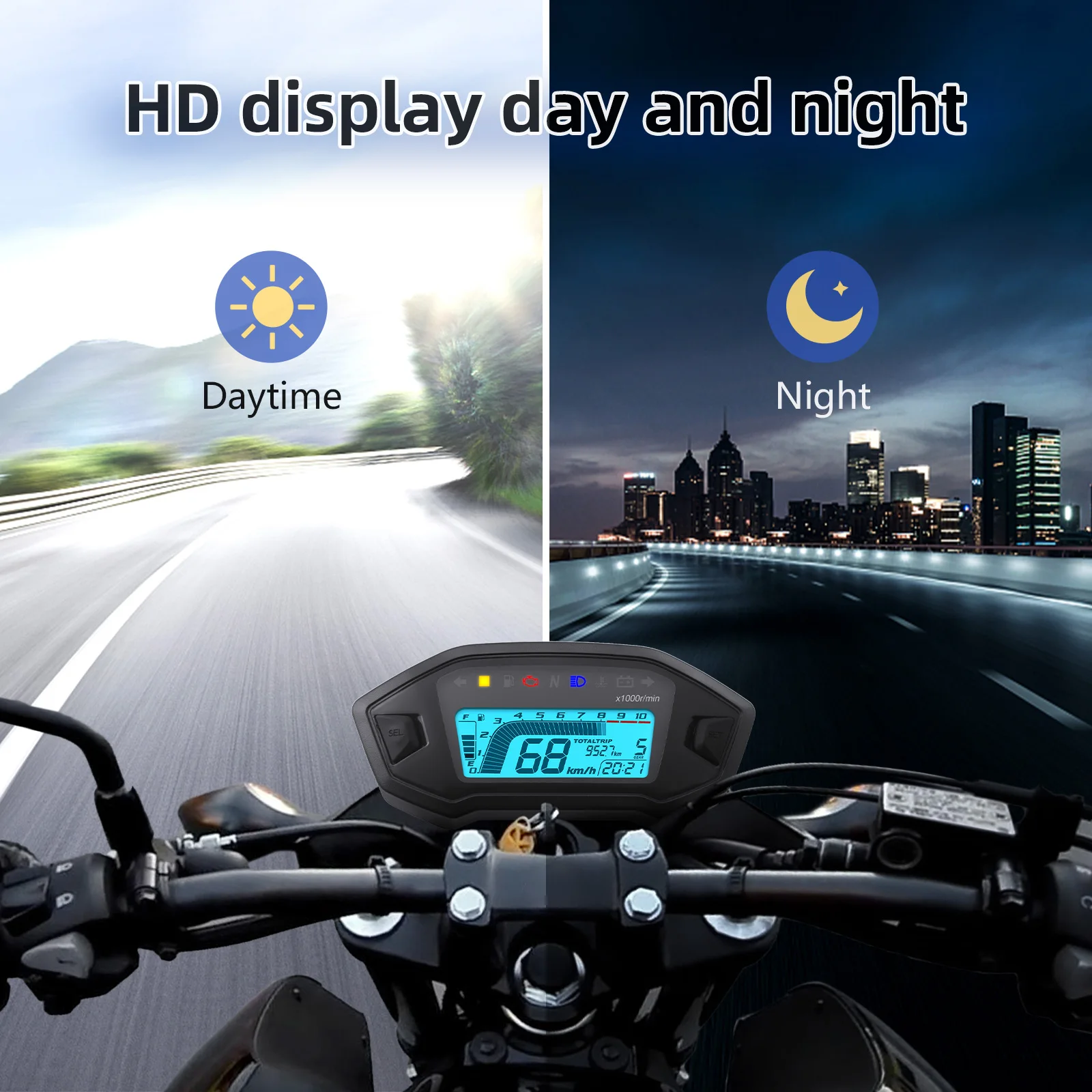 10000RPM Universal Motorcycle 7Color LED Speedometer Digital Motor Instrument Panel Odemeter Tachometer For  2 4 Cylinder Custom