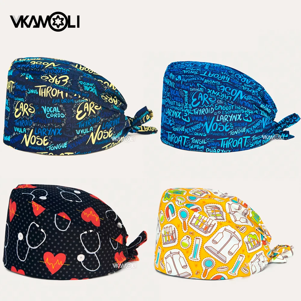 Tapas de quirófano de la serie impresa para el departamento médico de orl (orejas, nariz y garganta), gorros para la cabeza para médicos y enfermeras