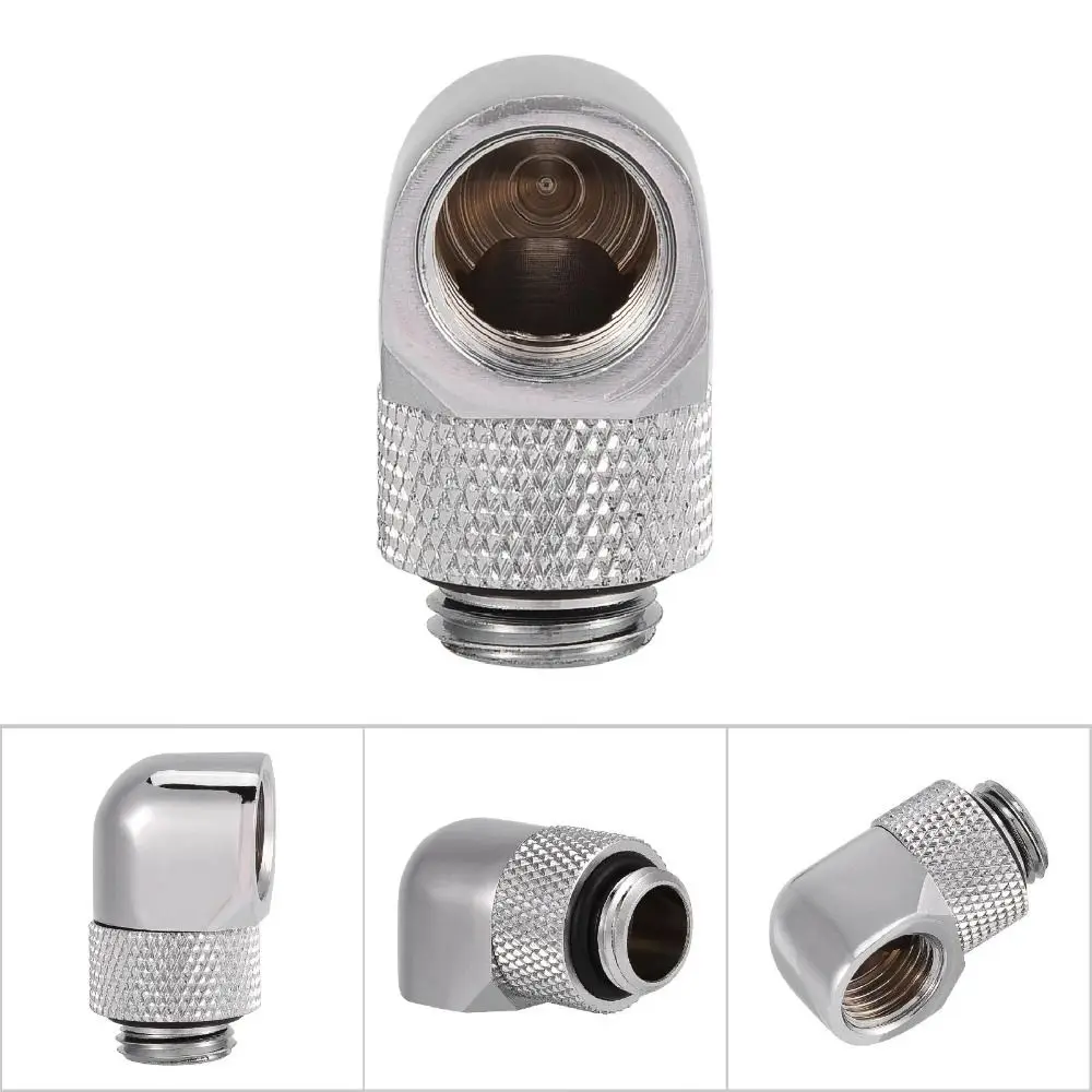 

G1/4 Thread PC Water Cooling Fitting Rotating Elbow Antileakage Design Elbow Connector 90 Degrees Silver/Black Two Touch Fitting