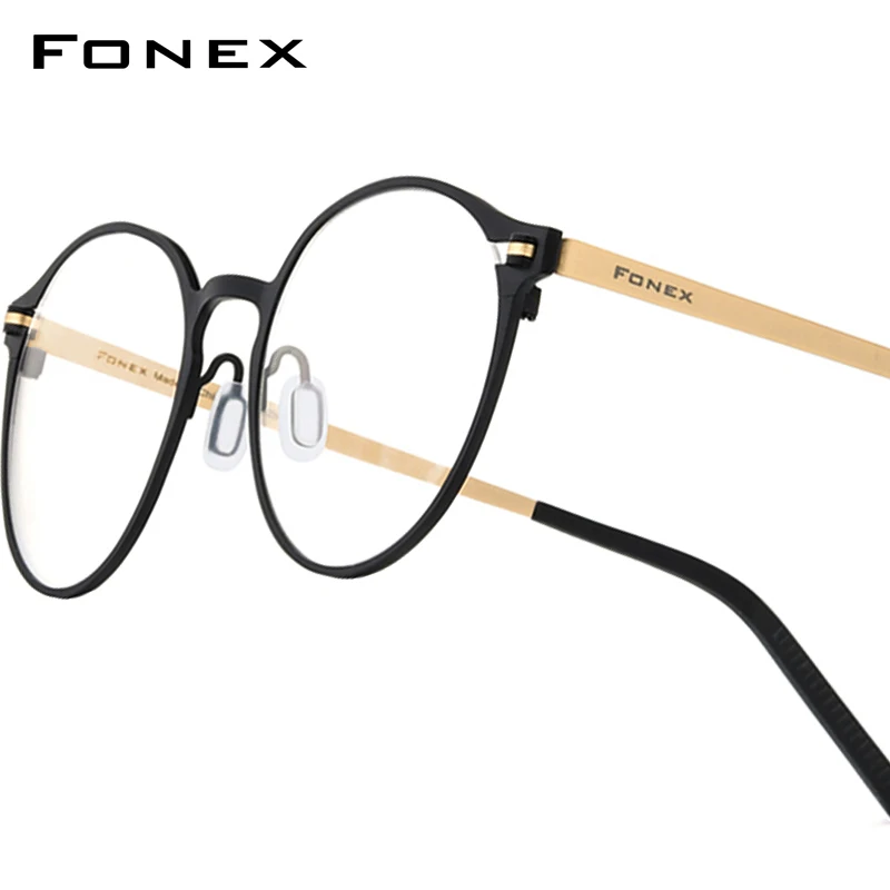 

FONEX Titanium Glasses Frame Women Brand Design Vintage Retro Round Eyeglasses Men Ultralight Japanese Screwless Eyewear 8530