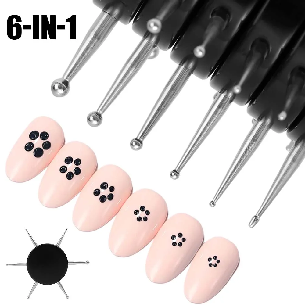 6 Head Nail Art Dotting Tools Disc Nail Drill Point Nails Tools Dot Painting Tools Nail Point Drill Pen DIY Art Decoration 6pcs