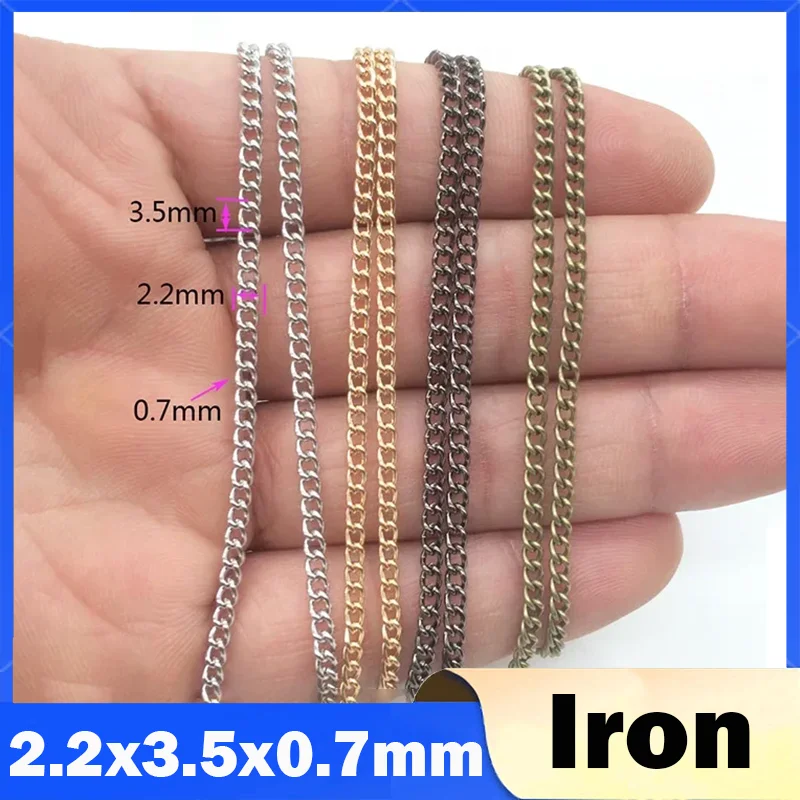 1/5/10/30M 2.2x3.5x0.7mm Gold/Silver/Bronze/Gun Black Necklace Chain For Jewelry Making Findings DIY Necklace Chains Materials