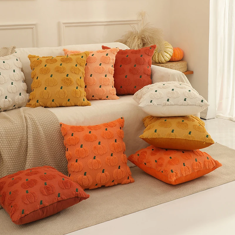 Embroidery Plush Pumpkin Pillowcase Sofa Pillow Backrest Throw/Couch Home Decor Pillow Cushion Cover Cute Halloween Pillow Cover