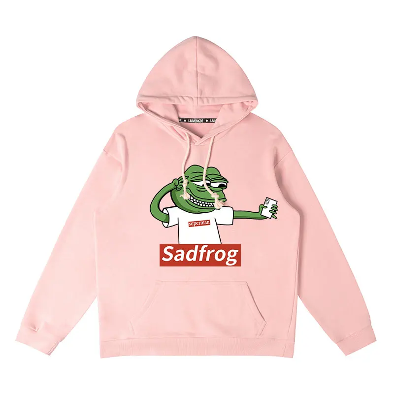 جاكيت بغطاء رأس من الضفدع الحزين للرجال والنساء ، مشاهير الإنترنت ، توب هاراجاكو ، الخريف والشتاء ،