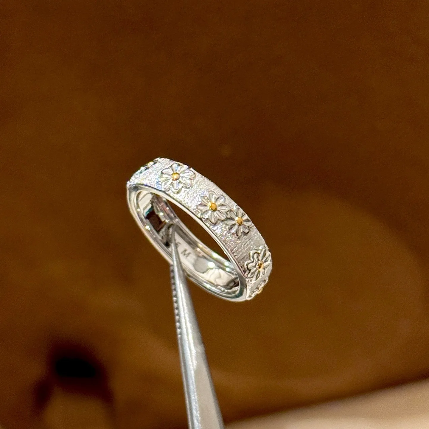 100% 925 Sterling Silver Small Daisy Ring Sandblasting Process Flower Rings For Women Fine Jewelry