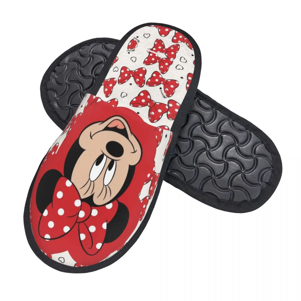 Custom Minnie Mouse Polkadot Anime Chinelos De Casa Para Mulheres, Aconchegante Deslizamento De Espuma De Memória Em Sapatos De Quarto