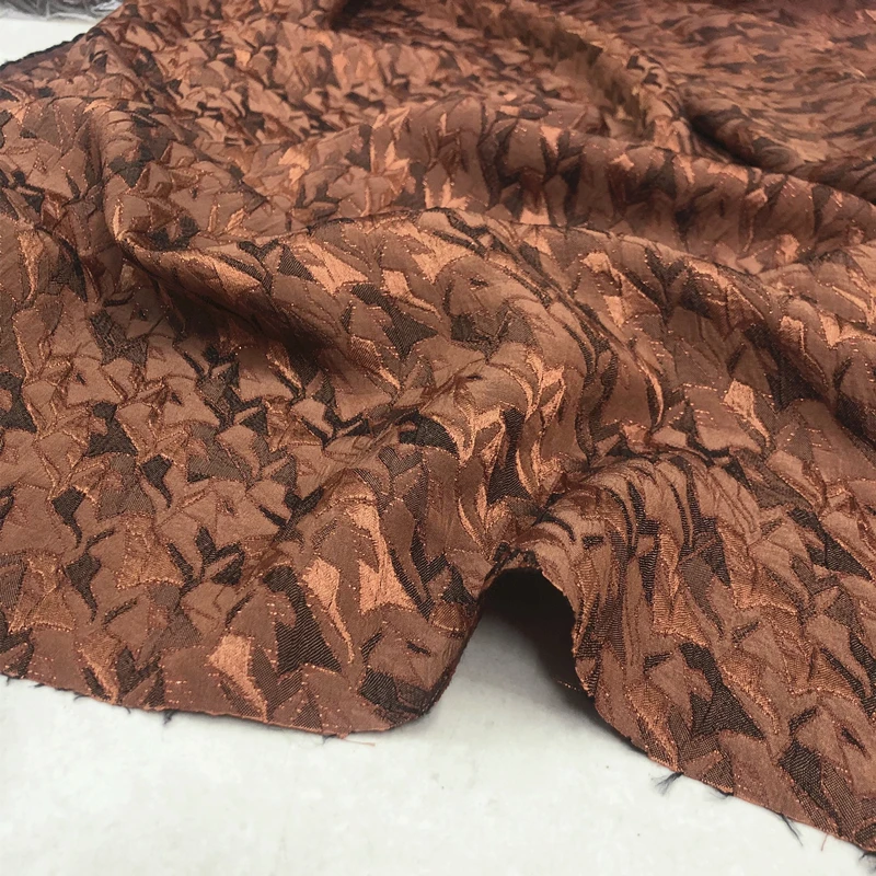 Spring and Autumn Bronze Jacquard Geometric Pattern Bright Silk Fashion Fabric Classical Style Suit Skirt Designer Cloth