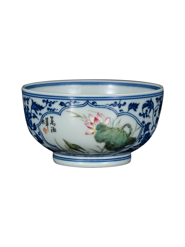 Zhongjia Tea Jingdezhen Pure Hand Painted Blue And White Colored Firewood Kiln Flower Window Opening Master Cup