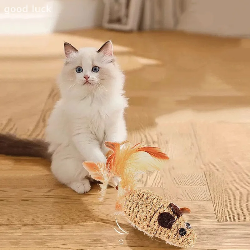 Jouet en peluche en Sisal pour chat, fausse souris, résistant aux morsures, jouet interactif pour chat, Simulation de souris, chaton, jouets en peluche auto-jeux, 2 pièces