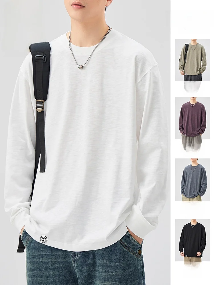 

Мужская футболка Paul Frank с длинным рукавом из хлопка и бамбука, свободного кроя, весна-осень, универсальная базовая модель из чистого хлопка