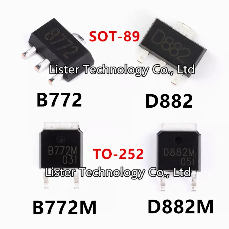 20~100PCS/lot B772 D882 SOT-89 B772M D882M TO-252 772 882 SOT89 2SB772 2SD882 NPN PNP Transistor Triode Audio Amplifier Switch