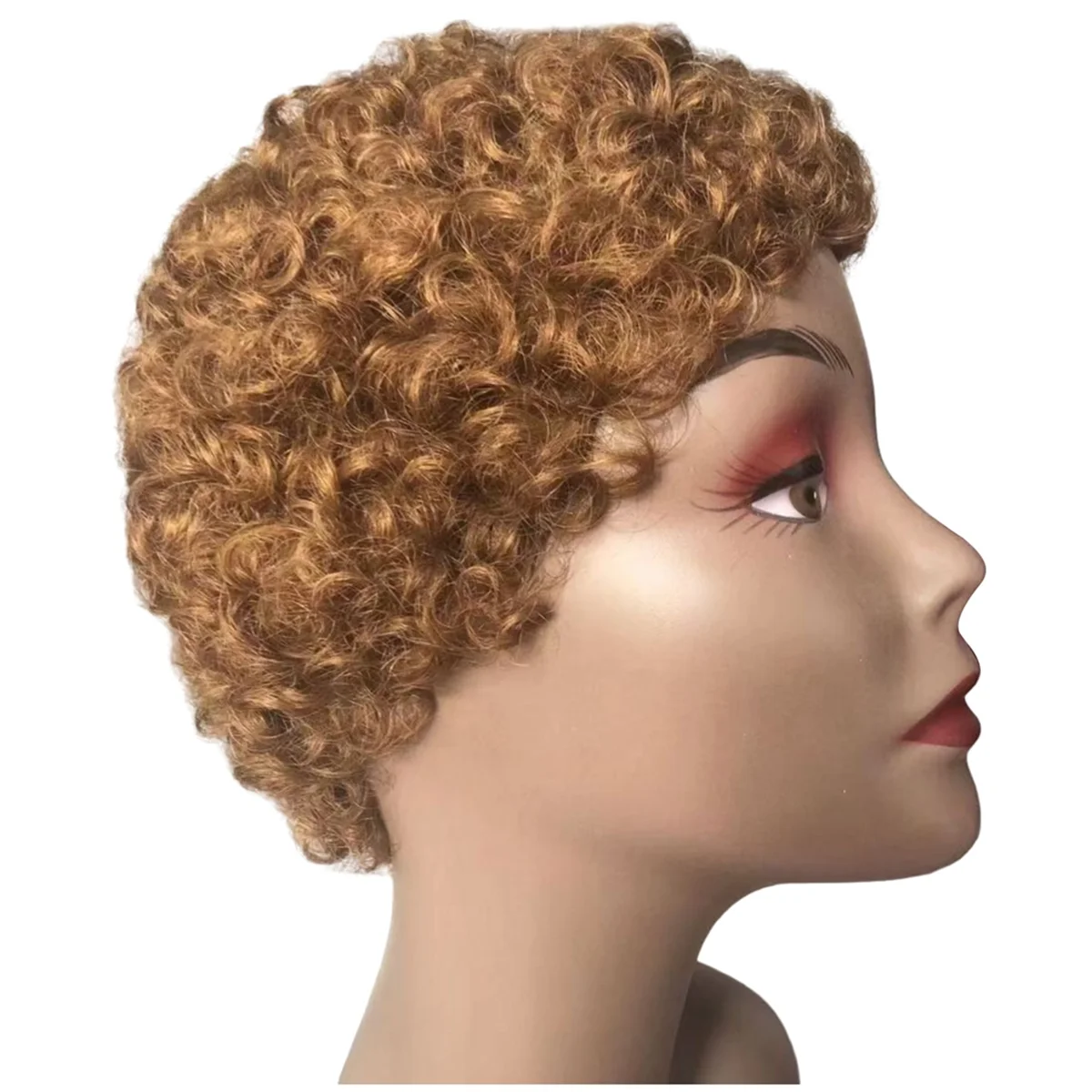 WIND FLYING Cheap Pixie Cut Short Curly Human Hair Wig for Women Remy Brazilian Hiar Wig Afro Curl Short Human Wig, Gold