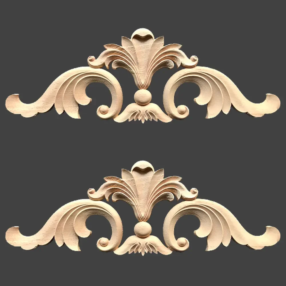 2Pcs Wood Carving Decal Wood Carved Long Applique Floral Corner Onlay Applique Furniture Decoration for Cabinet Door Window
