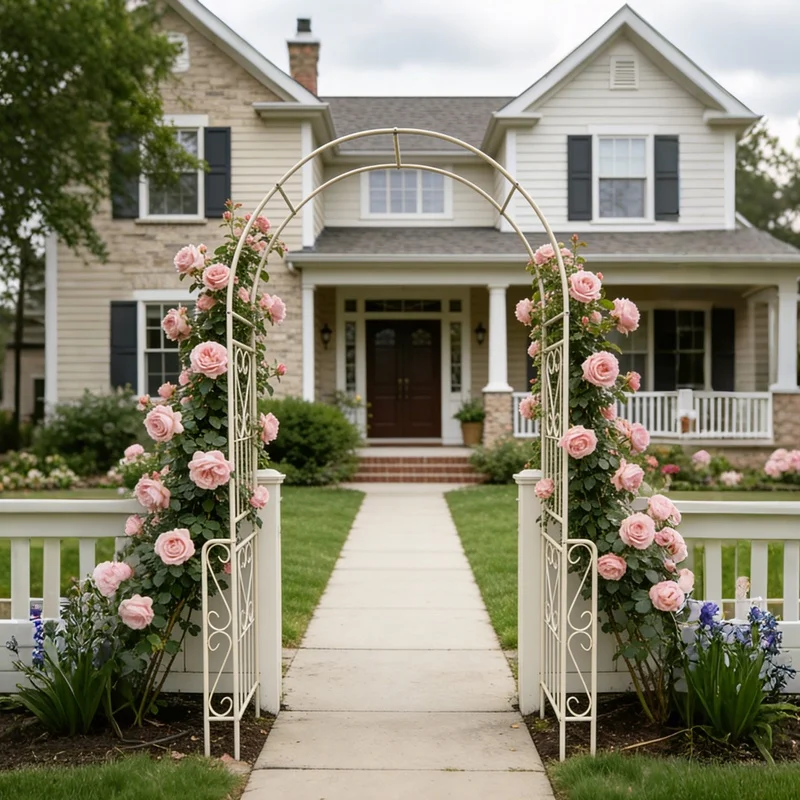 

Cream White Metal Garden Arch 55" W x 94.5" H for Climbing Plants, Outdoor Trellis Support for Roses