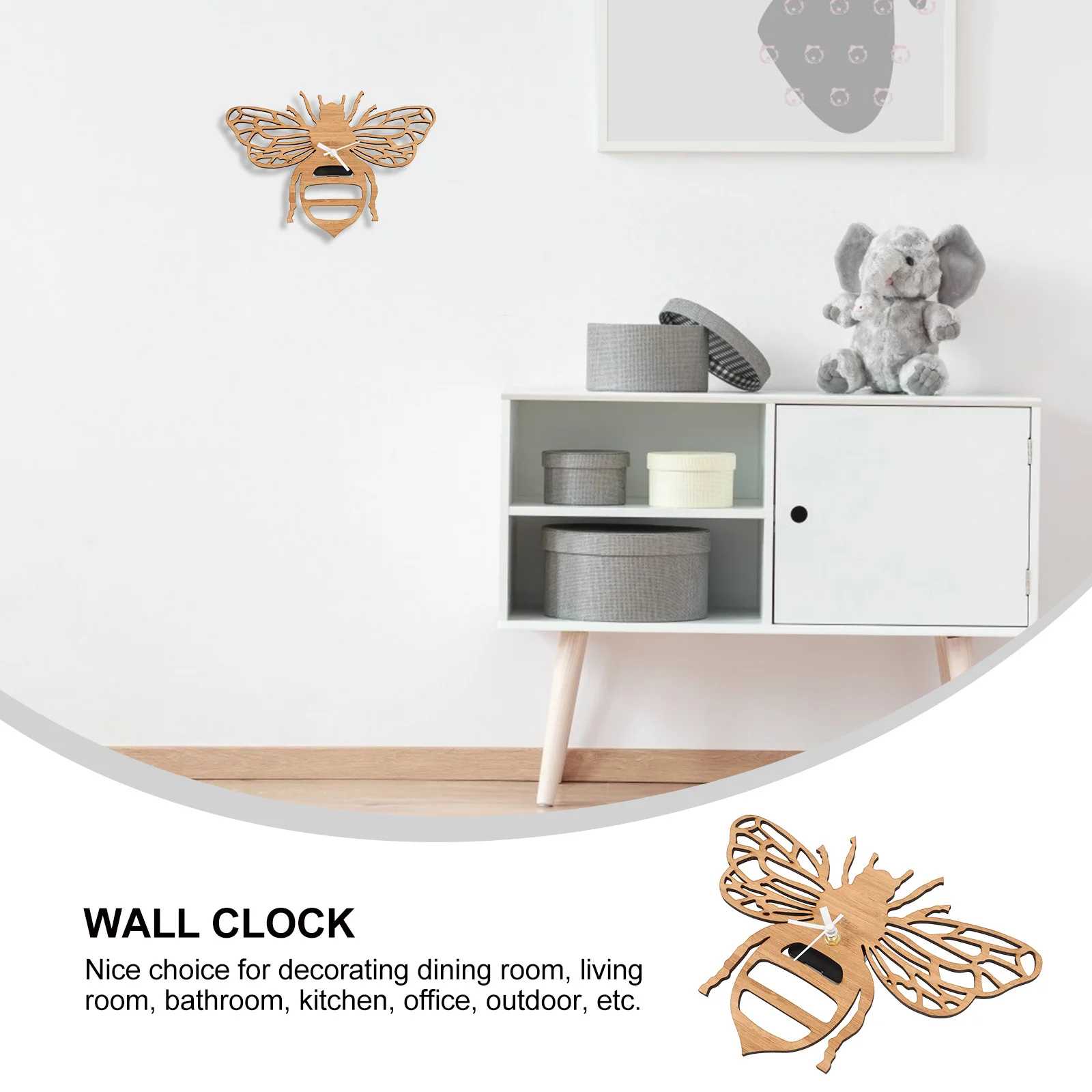 

Modern Bamboo and Wood Bee Wall Clock for Living Room Vintage Light Brown Metal