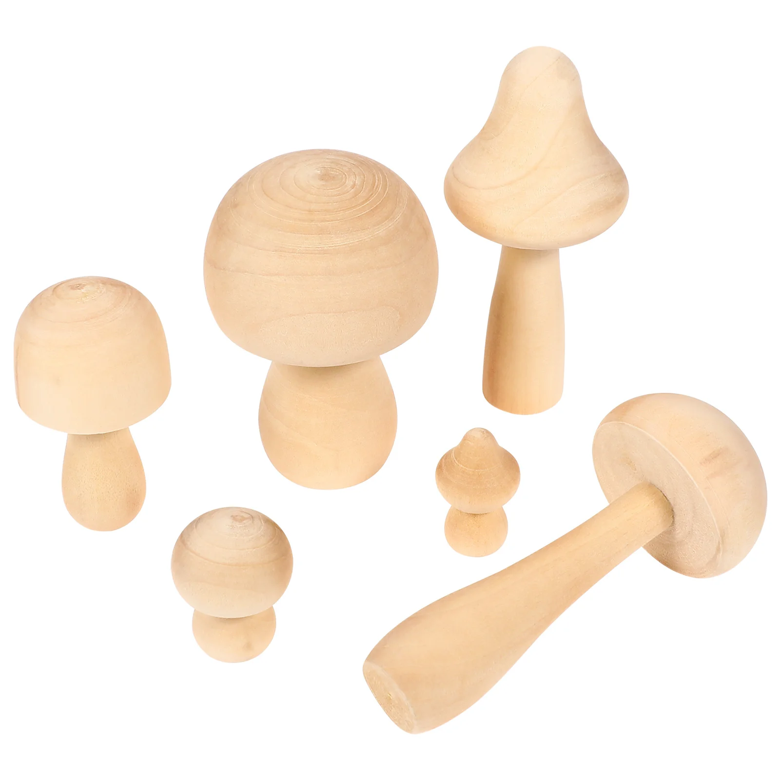 6 Pcs Doodle White Germ Mushroom Crafts for Kids DIY Wooden Ornament Children Graffiti Unfinished Drawing Toy