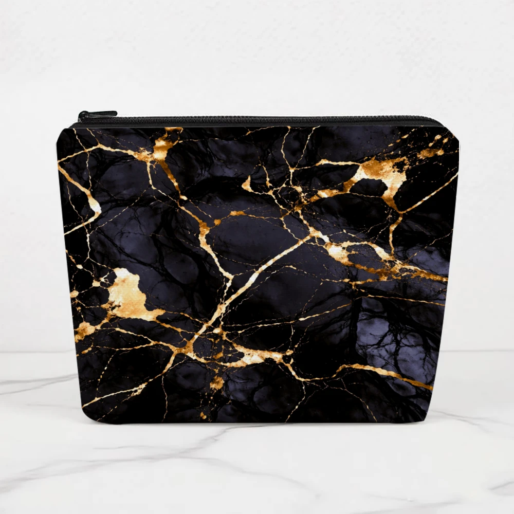 Black Gold Marble Pattern Print Makeup Bags for Girls Cosmetic Pouch Toiletry Bag Pencil Case Travel Storage