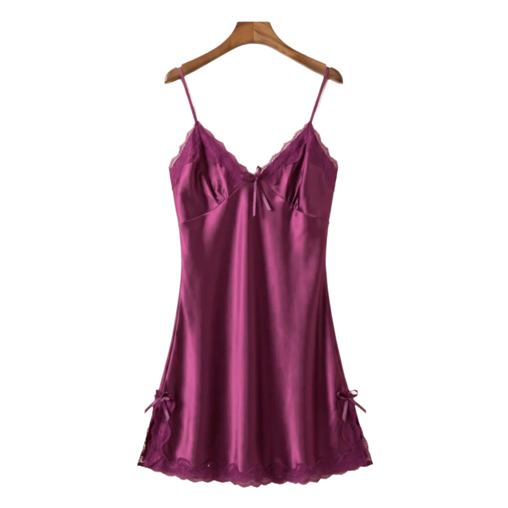Soft Lace Sleepwear Nightdress Sleeveless Bowknot Women's Lace Nightgown Breathable Patchwork Satin Silk Nightdress