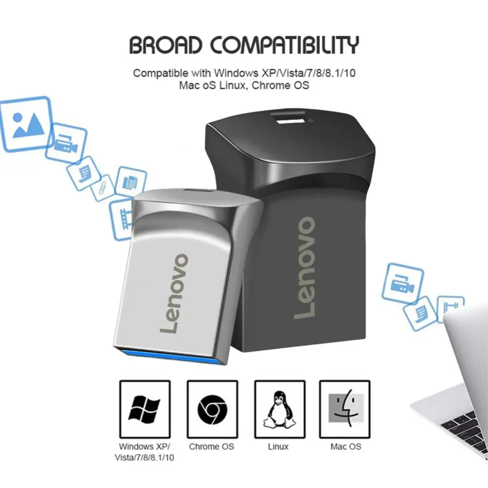 Lenovo Pen Drive 2 TB USB 3.0 asli, Flash Drive logam 1TB kapasitas besar kecepatan tinggi penyimpanan Transfer tahan air