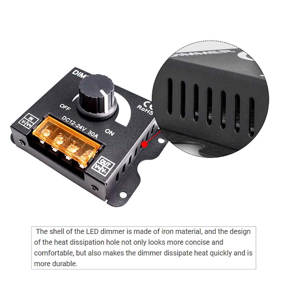 Imagem -03 - Led Knob Dimmer dc 12v 24v 30a: Controle de Atenuação de Potenciômetro Ajustável com Interruptor e Controlo Remoto sem Fio rf para Lâmpada de Módulo de Tira de Luz de Cor Única