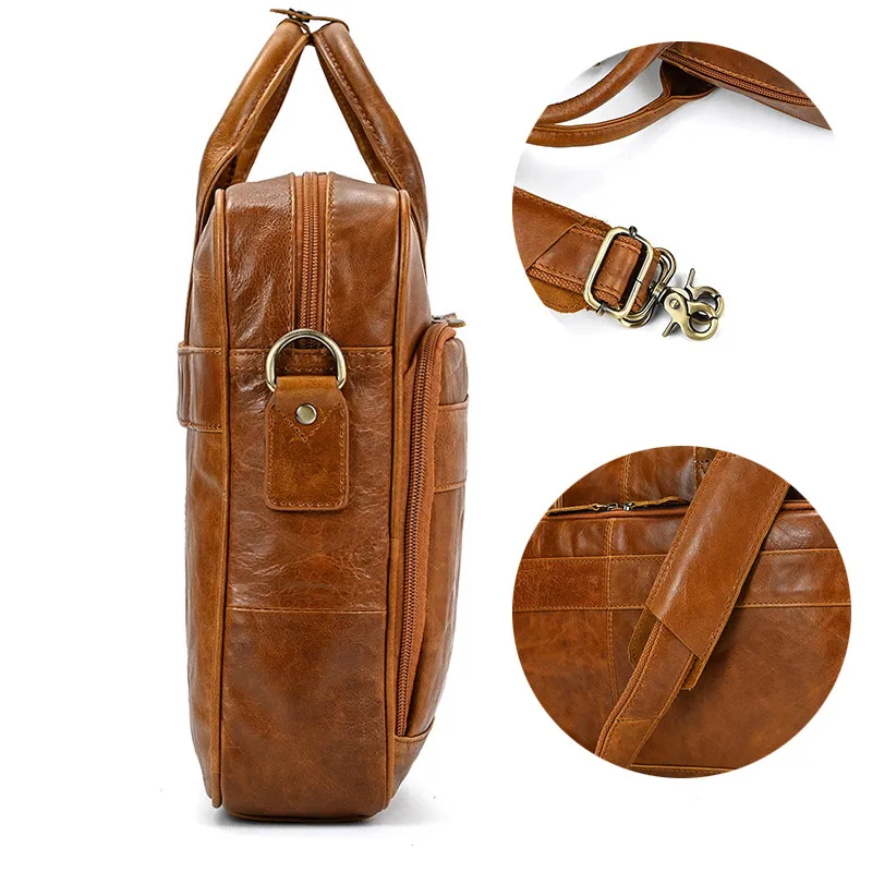 Travel Men Genuine Leather Handbag Male Business Briefcase for 15.6 inch Laptop Fashion Real Cowhide Leather Shoulder Bag