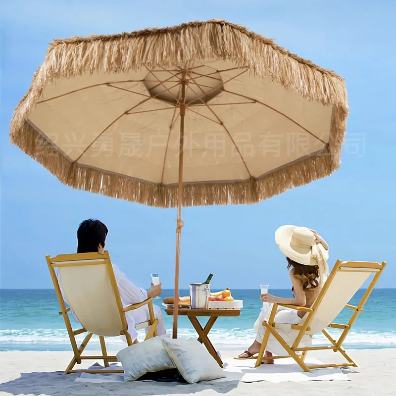 Beach umbrella straw  outdoor simulation thatch middle column  courtyard  shed stall sun umbrella outdoo