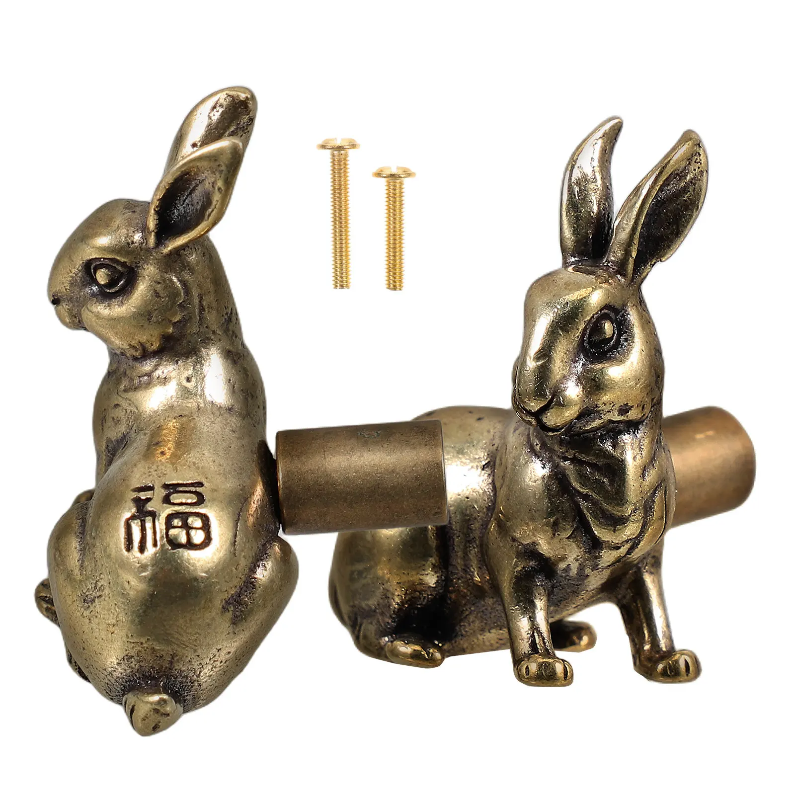 2Pcs Brass Rabbit Cabinet Knob Vintage Drawer Pull Solid Brass Door Handle Dresser Pull Simple Elegant Decor