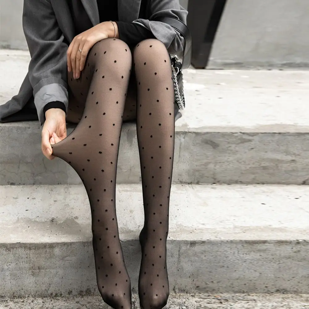 Bottoming Pants Double-layer Point Dot Pantyhose Black Nylon Bare Leg Socks Slim Dress Tights Bare Leg Artifact Ladies