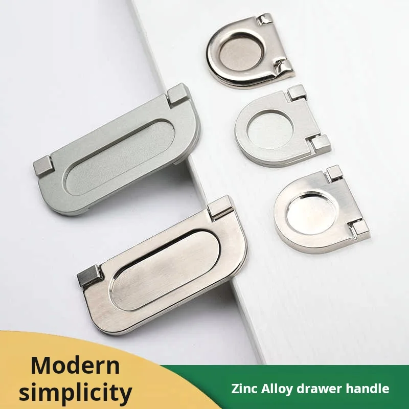 

Surface Mounted Zinc Alloy Concealed Handle Drawer Flip Plate Handle Invisible Silver Cabinet Door Pull Ring Groove Free Handle