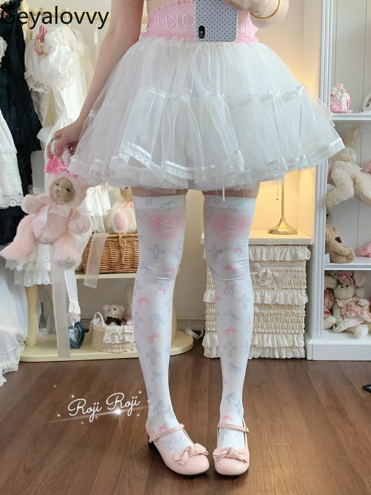 Roji original Lolita socks women's summer and autumn beauty velvet printed knee socks Lolita Japanese sweet versatile stockings