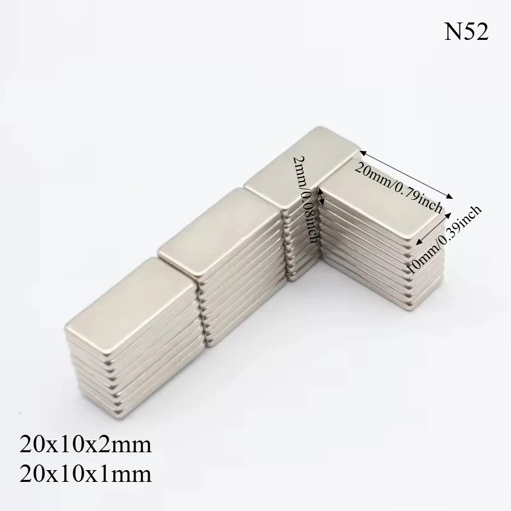 Мощные неодимовые магниты N52 20x10x1, 20x10x2, квадратные, для двигателей, генераторов, поисковых систем, NdFeB, дропшиппинг