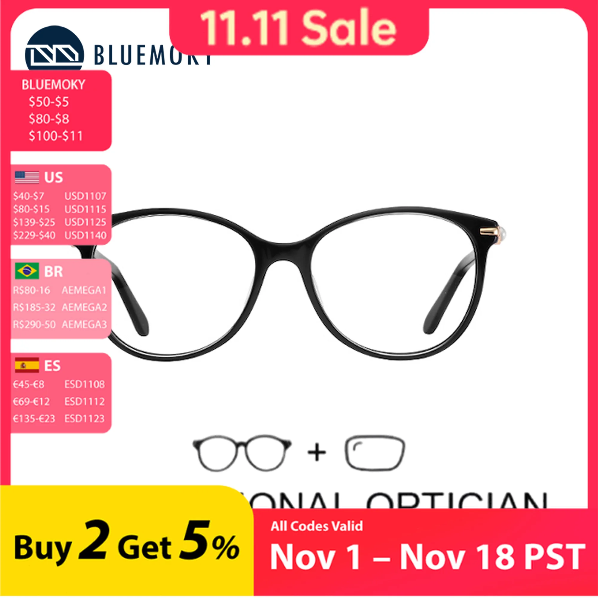 BLUEMOKY Handmade Acetate Prescription Glasses Women Stylish Design Progressive Optical Eyewear Anti-Blue Light Eyeglasses