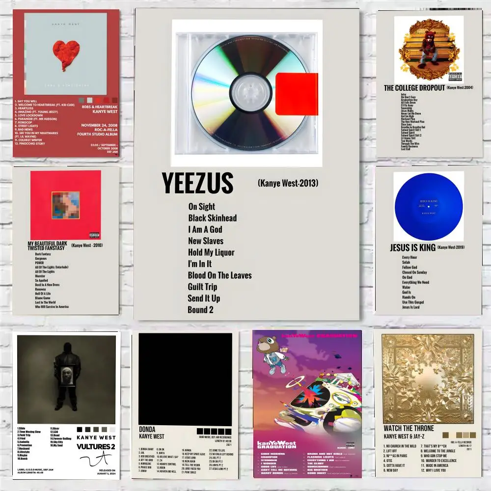 Rapper Hip-Hop-Pop-Sänger Kanye West Poster Wandkunstdruck geeignet für Wohnzimmer Schlafzimmer Bar Salon Heimdekoration Geschenk