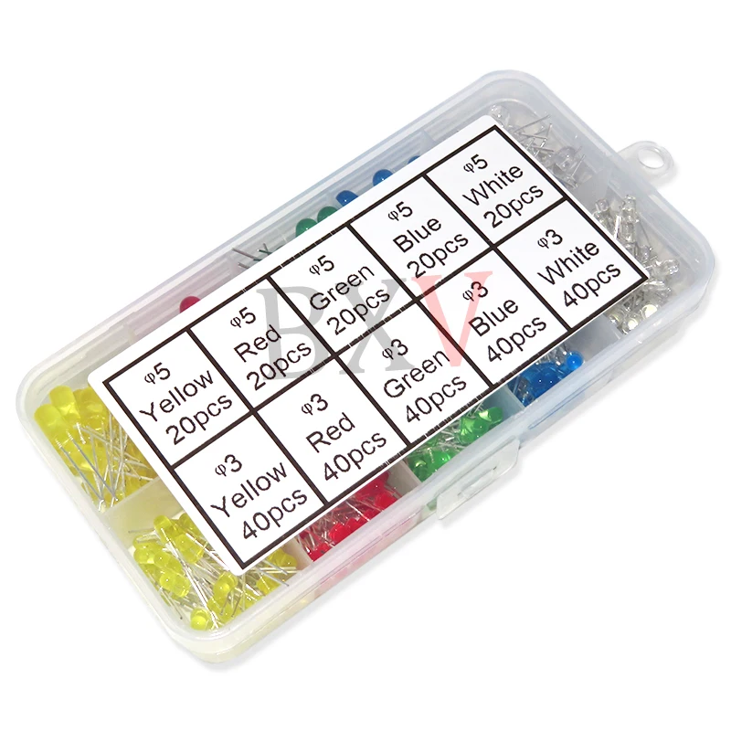 3mm 5mm LED-Licht DIY LED-Set 3V 20mA Neue Original-LED-Diode 300PCS 10Value Weiß Gelb Rot Grün Blau Assorted Kit