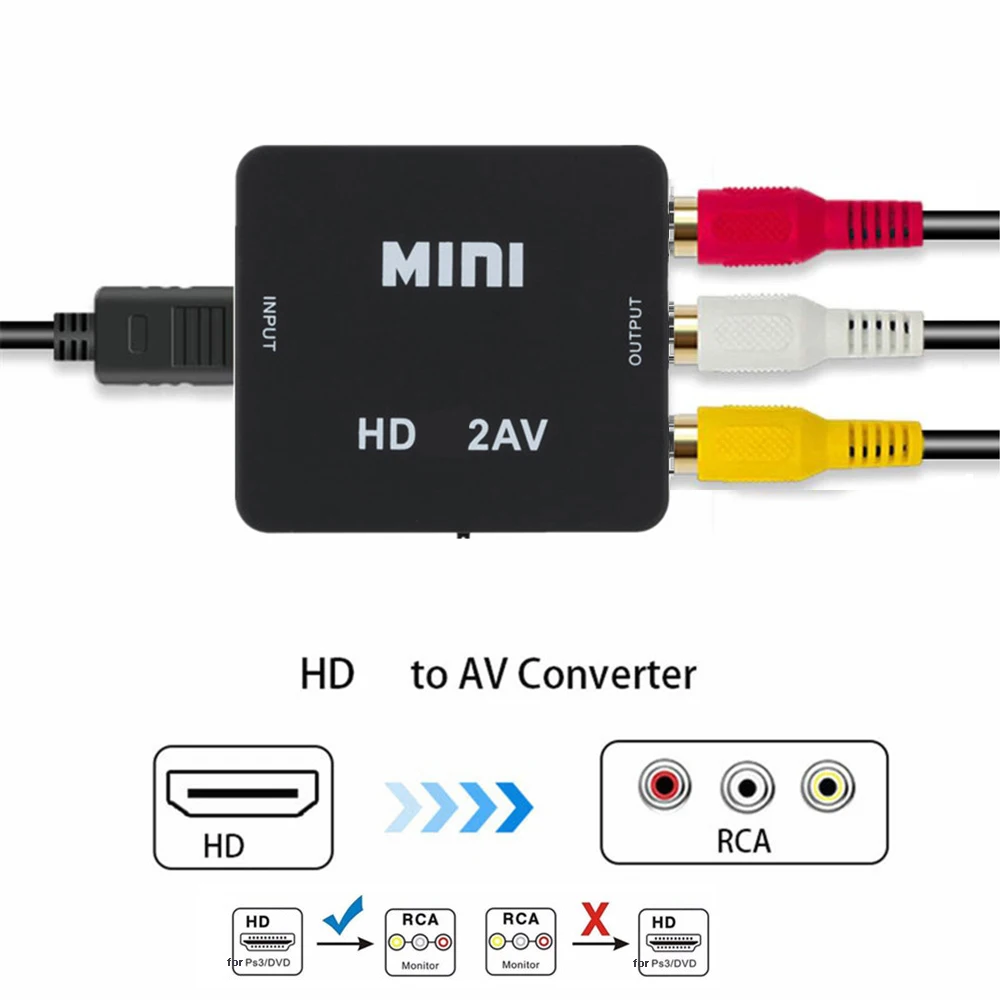 

Pop HDMI-совместимый к AV RCA CVSB L/R Video 1080P Scaler Converter Box HD Video Composite Adapter HDMI2AV Поддержка NTSC