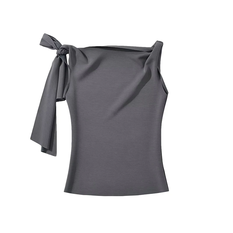 YENKYE New Fashion Women Solid One Shoulder Tie Asymmetrical Slim Tank Top High Street Chic Summer Crop Top ropa de mujer