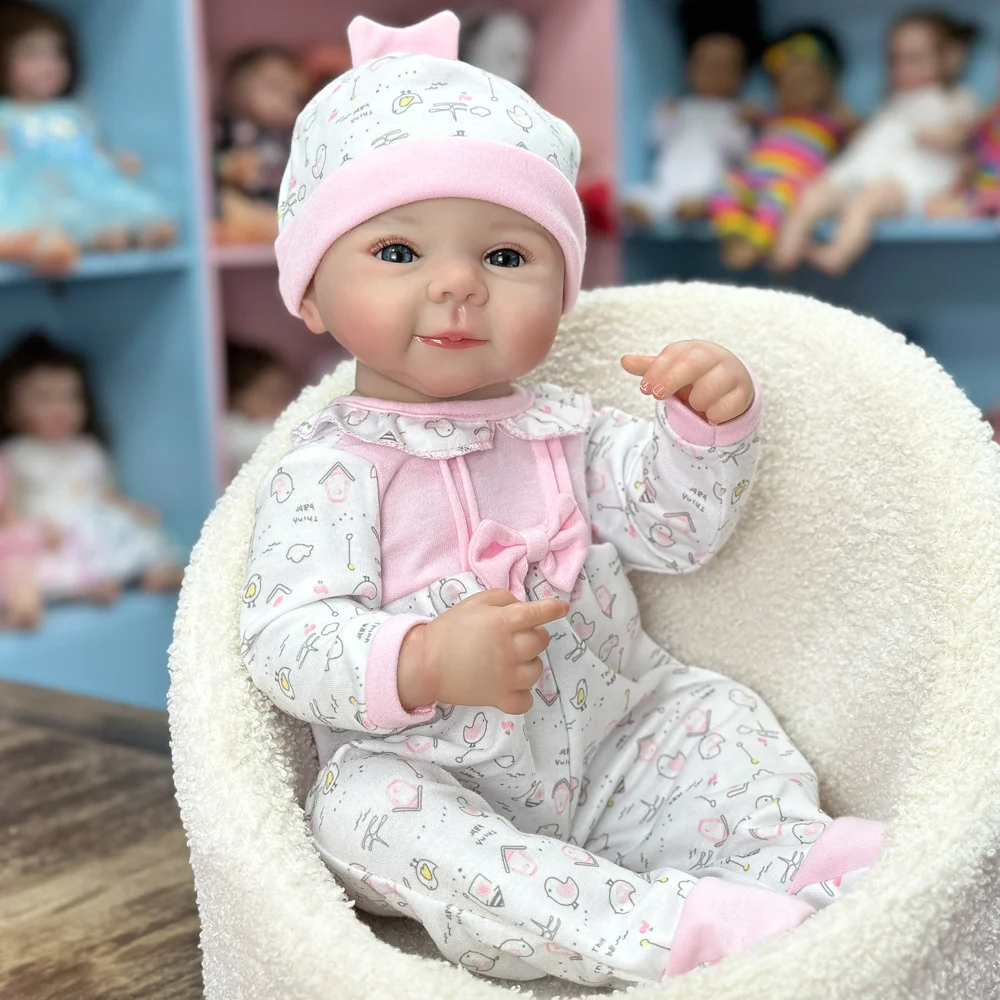20 Inch Vinyl Reborn Baby Doll, Rare Edition, Cartoon Suspender Outfit & Hat, Colored Eyes, Exquisite Facial Features,