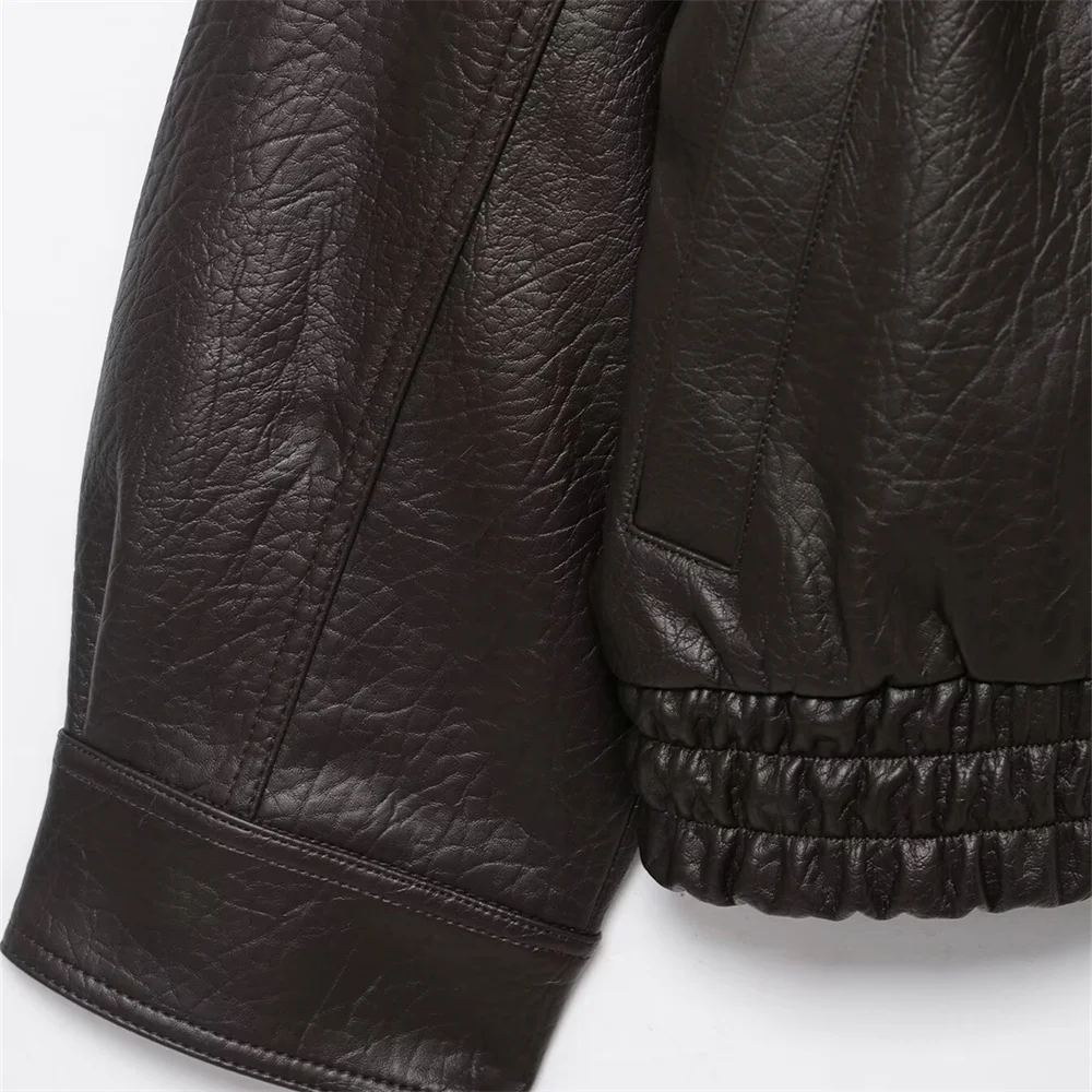 New autumn and winter women's clothing loose casual long sleeved detachable collar imitation leather jacket jacket