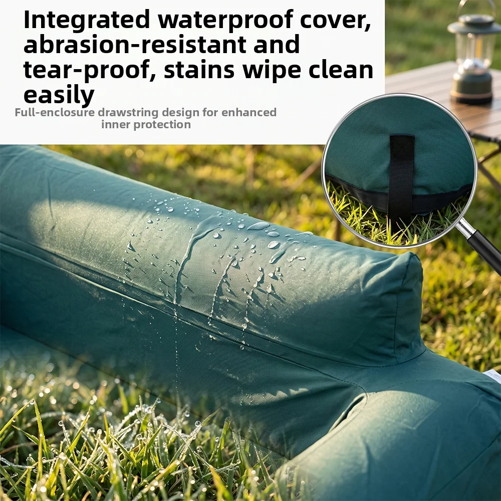 2 Person Inflatable Loveseat Sofa Removable Washable Fabric Cover Built‑in Inflatable Bladder Air Couch Portable Foldable image 5