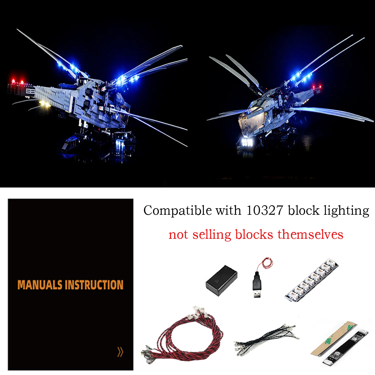LYBMTWF Luz LED para lámpara decorativa de ornitóptero real 10327 Dune Atreides con caja de batería (no incluye bloques de construcción Lego)
